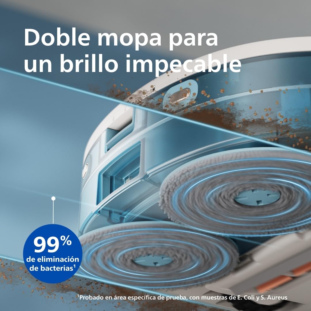 Philips Homerun Serie 5000 – Robot Aspirador, Doble mopa giratoria, 10.000 Pa, aspira y friega, autovaciado (S-Bag®), navegación por láser Lineal, App Homerun, Beige (XU5100/20)