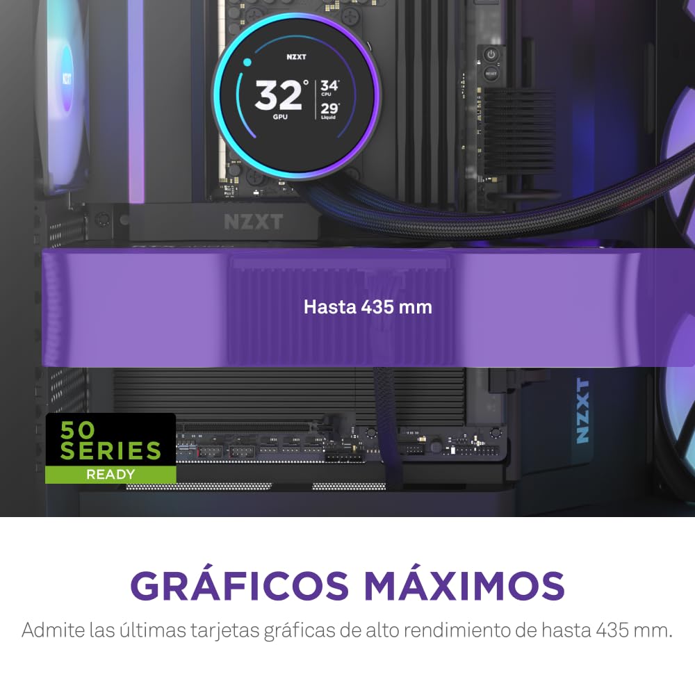 NZXT H9 Flow RGB (2025) – Caja de PC ATX de Torre Media de Gran Flujo de Aire de Doble Cámara – Incluye 1 x Unidad de Ventilador RGB de 420mm y 1 x Ventilador de 120mm – Negro