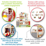 Sustainable Wood Toy, Hape Doll Family Mansion Playset With 4 Figures, 6 Rooms, 2 Balconies, 7 Room Sets and Barbecue. 3 years +