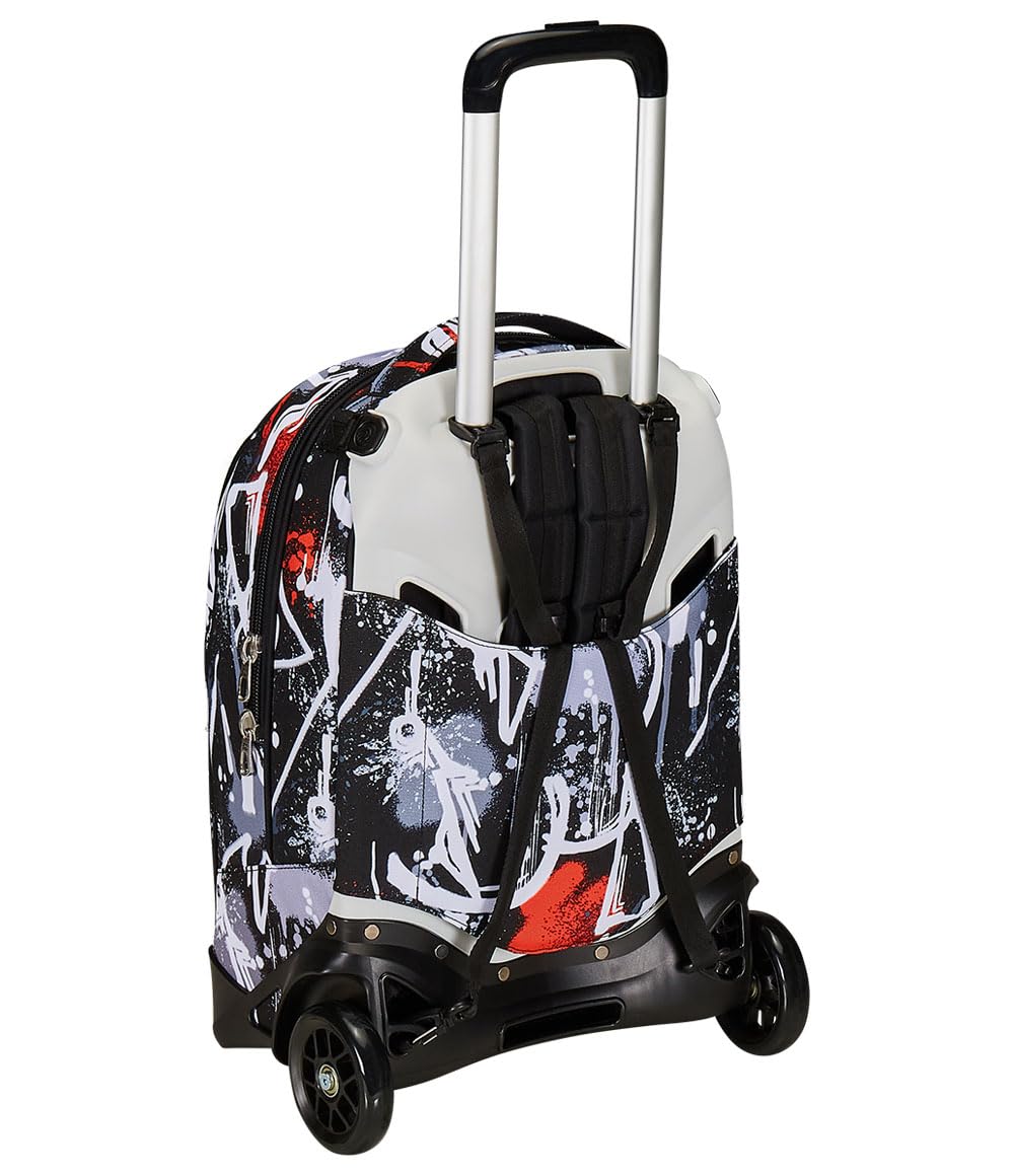 Seven Trolley New Tech, 2 Ruedas, Spray me, Negro, 3 en 1, Triple Uso, Mochila con Carro desenganchable, Mochila Escolar de Viaje, niño niño., Negro, Talla única, Escolar