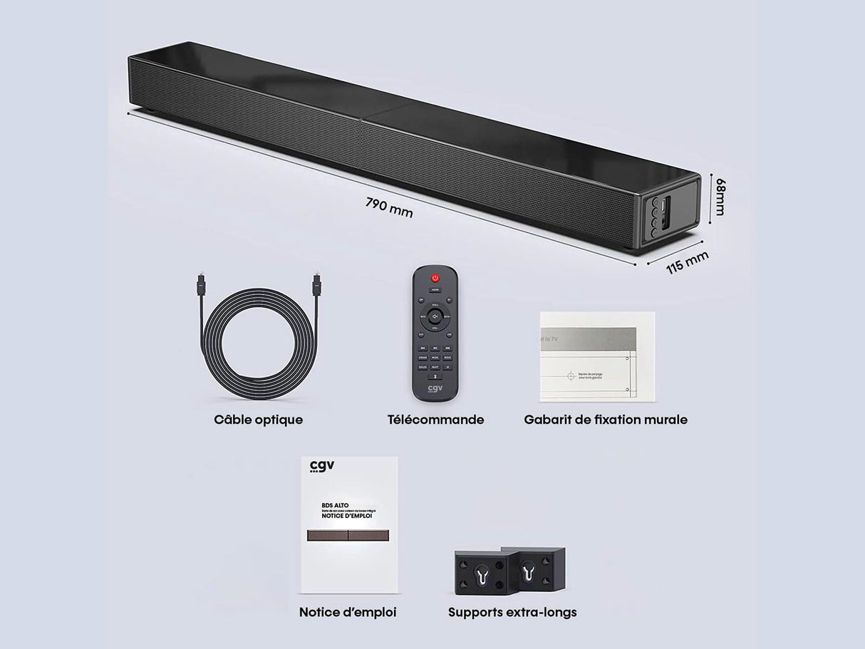Barra de Sonido BDS Alto con subwoofers Integrados, Bluetooth con conexión HDMI ARC, óptica y Jack, Potencia 80w, Mejora la claridad de Voz
