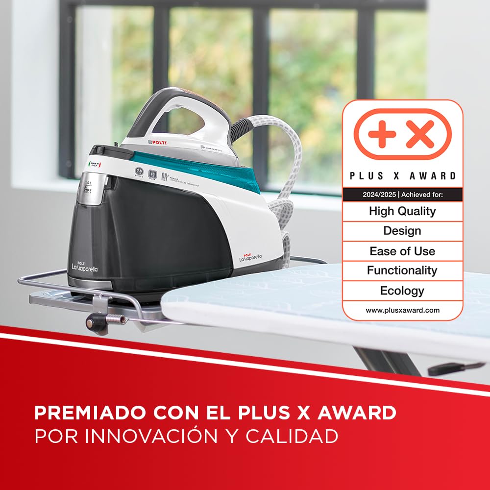 Polti La Vaporella XT100C, Plancha de Vapor con Caldera, 7,5 Bar de Presión, Autonomía Ilimitada, 1,4 L de Capacidad, Potencia 2350 W, Pulso de Vapor 500g, Blanco y Turquesa