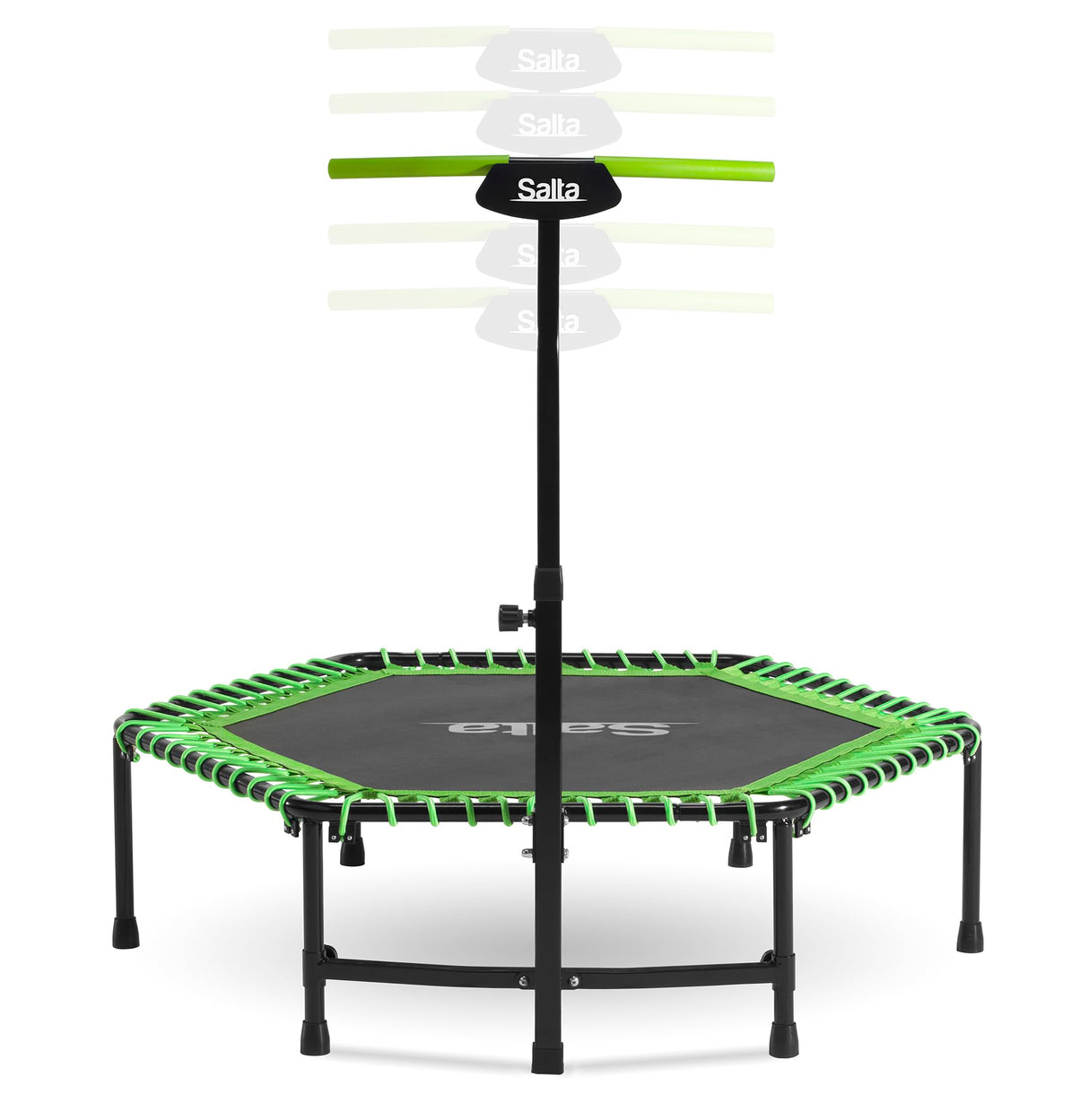 Salta Fitness – 128 cm de diámetro – Cama elástica Interior – Mango Ajustable en 5 Alturas – Suspensión elástica/Bungees, construcción sólida – Hexagonal – Capacidad de Carga 110 kg – Verde