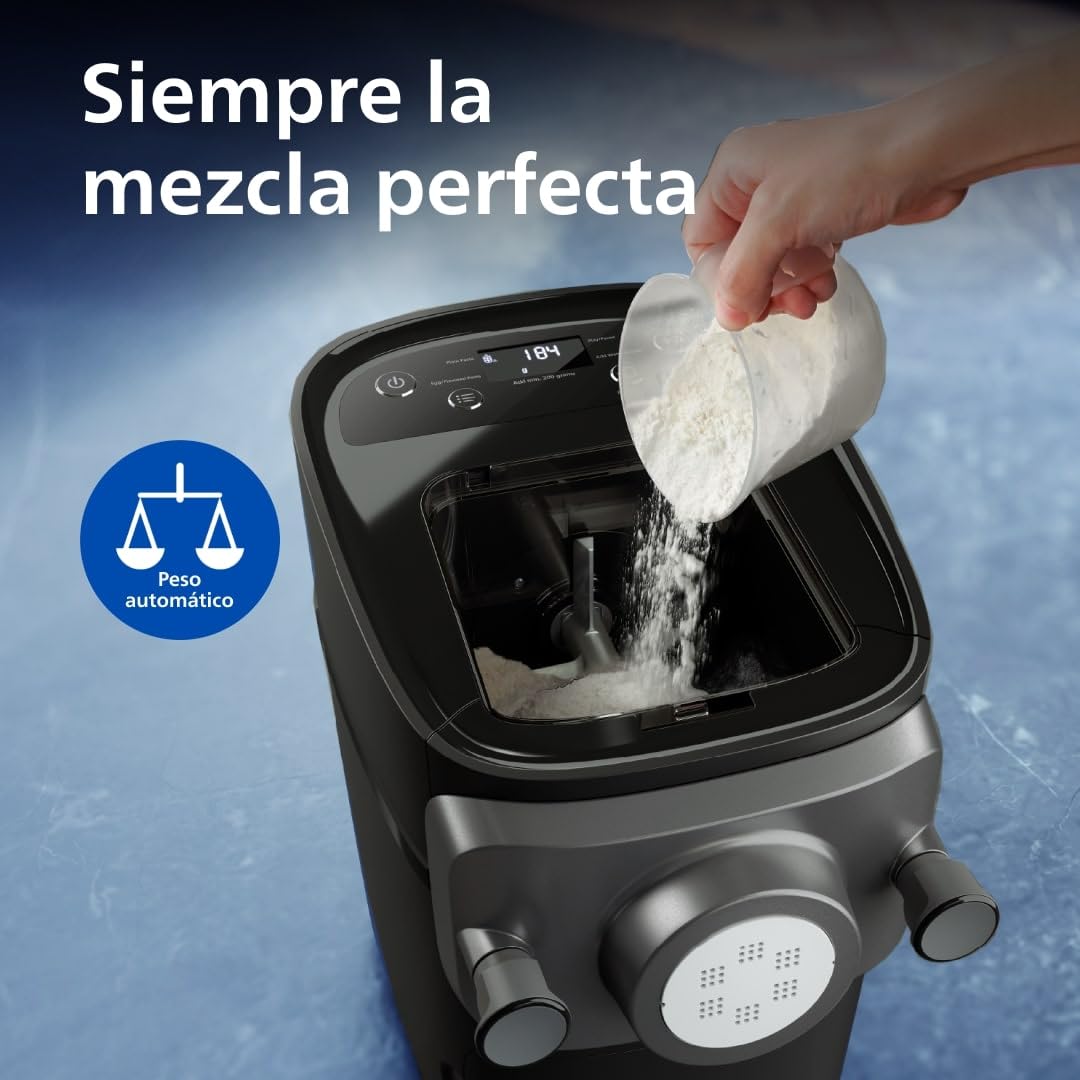 Philips Máquina Para Hacer Pasta 7000 Series - Tecnología ProExtrude, Pesaje Automático, Completamente Automático, 8 Discos Para Dar Forma, Negro (HR2665/93)