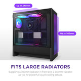 NZXT H5 Flow RGB - Caja compacta ATX Mid-Tower para PC Gaming - Alto Flujo de Aire - Ventilador F360 RGB Core (CV) Incluido - Soporte de radiador Frontal de 360mm y Superior de 240mm - Negro
