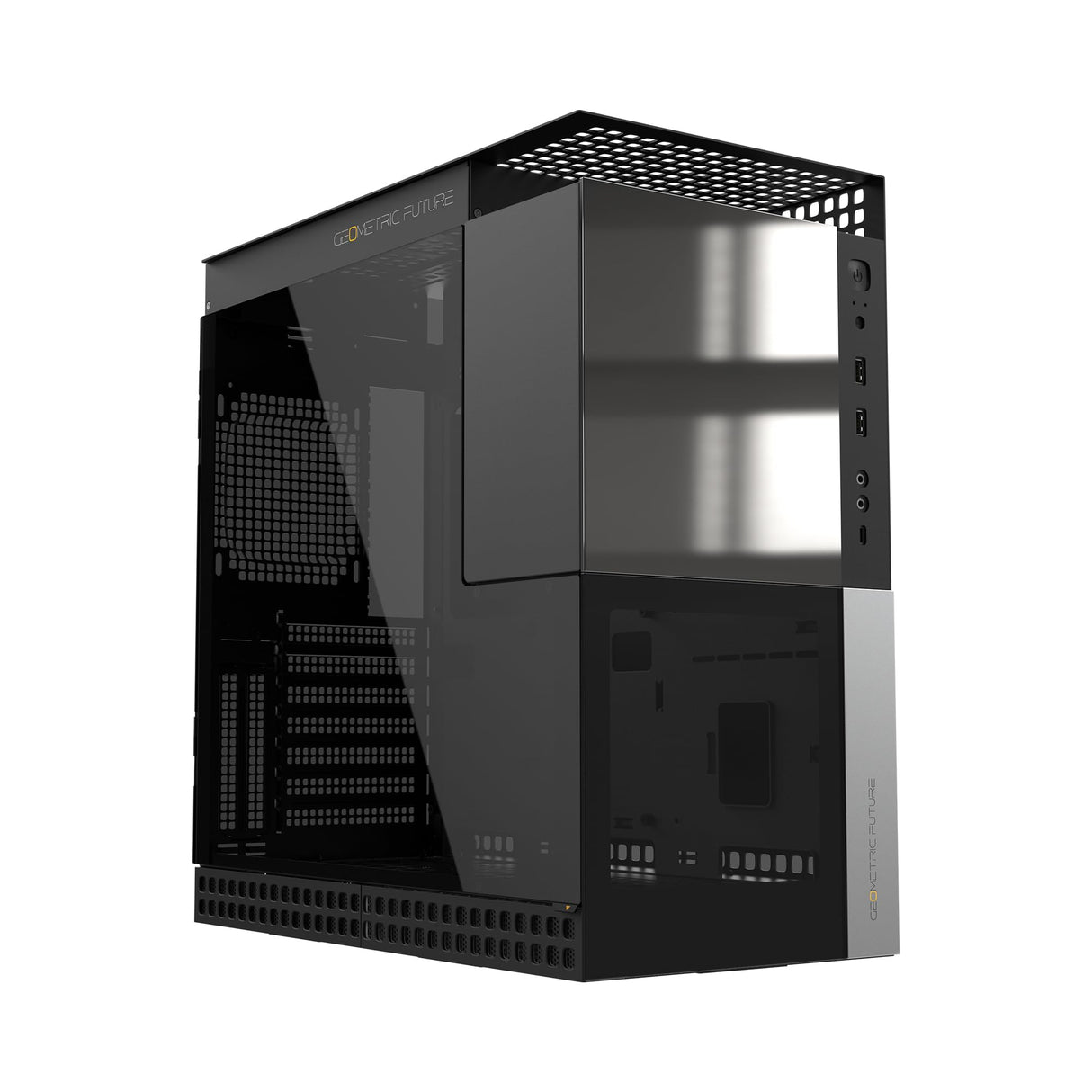 Geometric Future M4 Caliburn Mid/Mini Tower, Caja para Juegos E-ATX/ATX, Vidrio/Acero de 1,2 mm, Tipo C, Montaje Vertical para GPU, GEO-M4-CAL