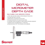 Starrett 446AZ-3RL - Medidor digital de profundidad, tope de carraca, tuerca de bloqueo, tipo micrometro, rango de 0 – 3 pulgadas, graduación de 0,001 pulgadas, precisión de +/-0,0001 pulgadas.