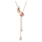 Swarovski Colgante en Y Nice, Motivo de Pluma, Cristales Blancos, Baño tono oro rosa