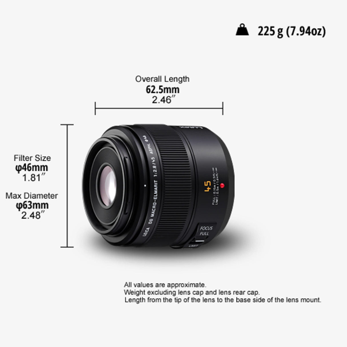 Panasonic LEICA DG MACRO ELMARIT H-ES045 - Objetivo Macro para cámaras de montura M4/3 (Focal 45 mm, F2.8, lentes asféricas, tamaño filtro 46 mm, Mega O.I.S), negro