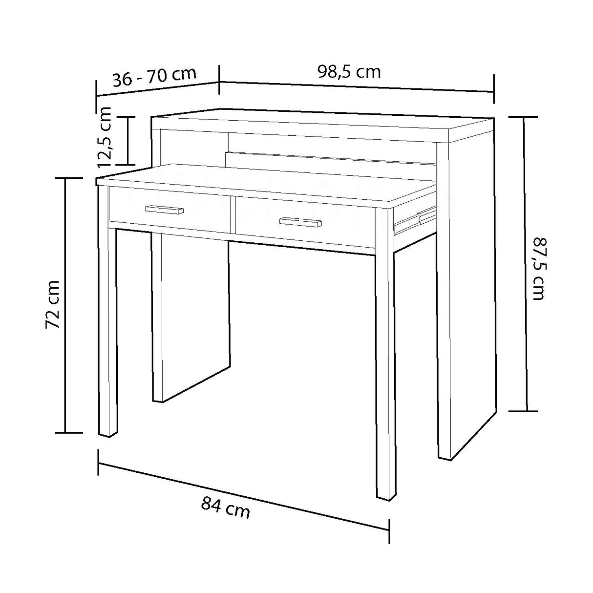 Habitdesign Mesa Escritorio Extensible, Mesa Estudio, Consola, Color Blanco Artik, Medidas: 98,5 cm (Largo) x 36-70 cm (Fondo) x 87,5 cm (Alto)