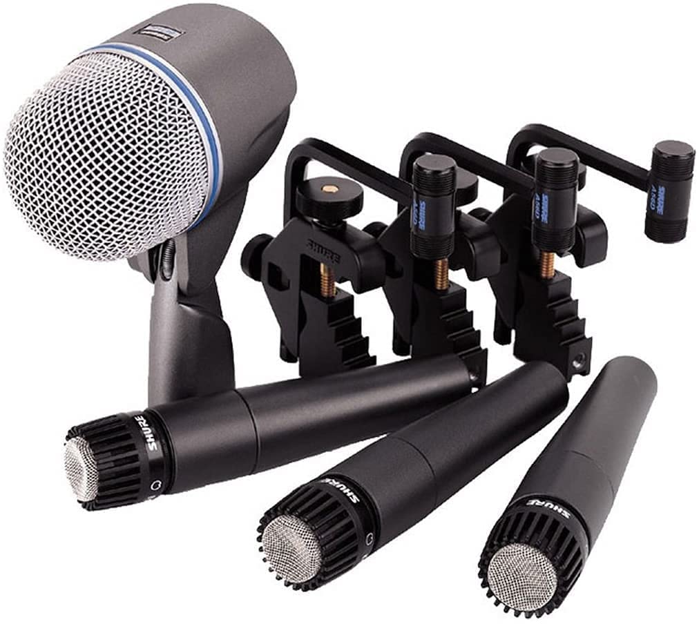 Shure Drum Microphone Kit for Performing and Recording Drummers, Conveniently Packaged Selection of Mics and Mounts with Options for Kick Drum, Snare Drum, Rack TOMS, Floor TOMS and Congas (DMK57-52)