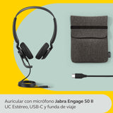 Jabra Engage 50 II Auriculares Estéreo con cable, 3 micrófonos, cancelación de ruido, ultraligeros, cable USB-C, Para plataformas de comunicaciones unificadas como Zoom y Unify, Negro