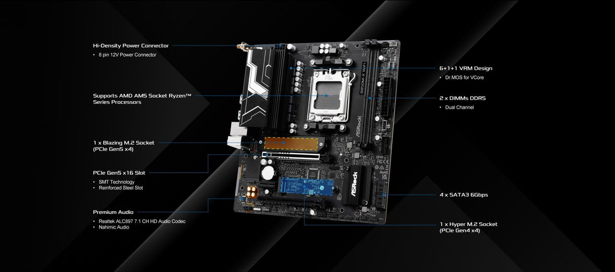 Asrock Placa Base B850M-X WiFi B850 AM5 Micro ATX WiFi R2.0 PCIe 4.0