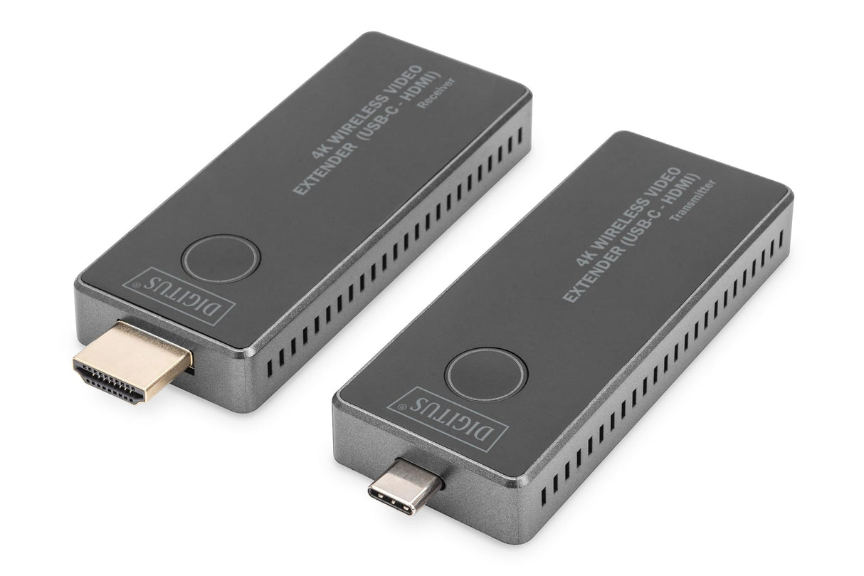 DIGITUS Juego de Extensores de Vídeo Inalámbricos - 30 m de Alcance - Ultra-HD 4k/30Hz - Transmisor con Conector USB-C y Receptor con Conector HDMI - Punto a Punto - Plug&Play - Negro-Plata