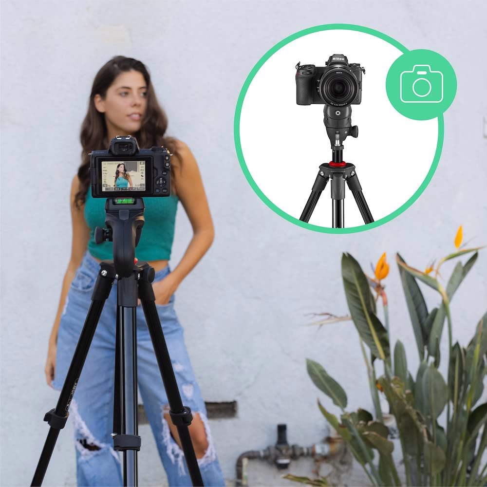 JOBY Compact Action Tripod, Trípode de Cámara con Rótula, Montura Universal de Liberación Rápida ¼-20 pulg. y Bolsa, para CSC, DSLR, Sin Espejo, Teléfono Móvil, Negro para Fotografía, Vídeo, Vlogging