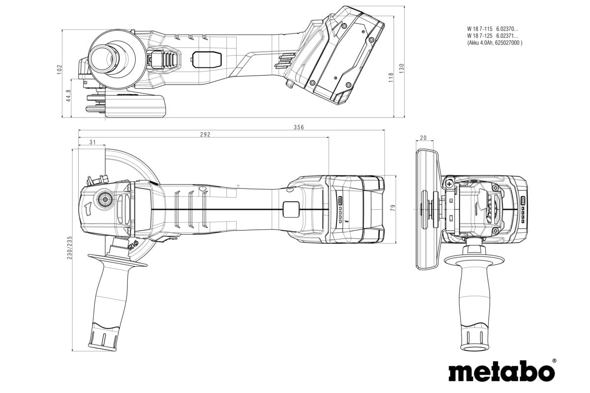 metabo W 18 7-125 (602371840) Amoladora angular de batería