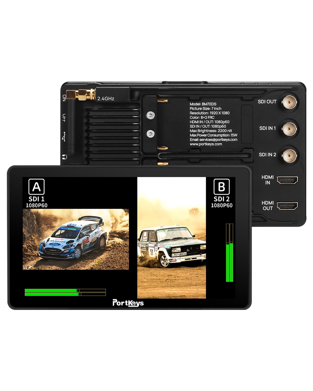 PortKeys BM7II DS Monitor Monitor de Control de cámara inalámbrico 7 "2.4G 3D LUT HDM SDI 2200nit Amplia 1920 × 1080