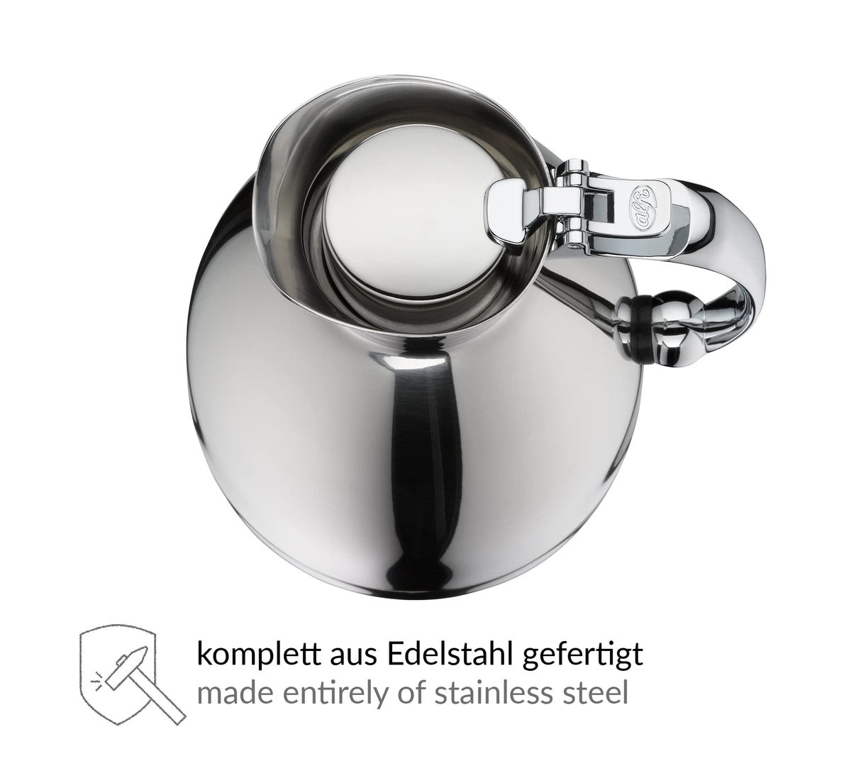 alfi HOTELLO 1,5 l, Jarra isotérmica de Doble Pared de Acero Inoxidable, Mantiene el Calor 4 Horas, Mantiene el frío 6 Horas, Tapa Suelta, vertido con una Mano, sin plástico, lavavajillas, hostelería