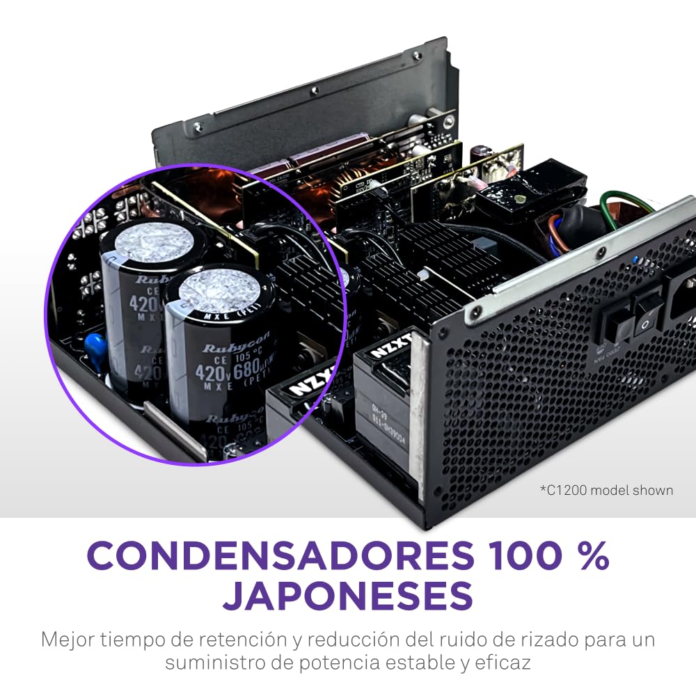 NZXT C1200 Gold ATX 3.1 - Fuente de alimentación para PC Gaming Totalmente Modular de bajo Ruido - 1200 W - 80 Plus Gold - Conector 2×6 de 12 V - Condensadores 100% japoneses - Negra