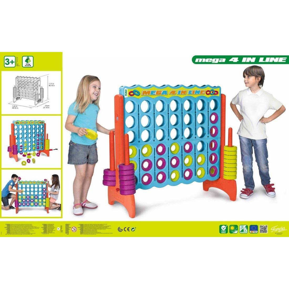 FEBER- Mega 4 en Raya Gigante, Clásico Juego de Estrategia e Inteligencia, para Exterior e Interior, Resistente a la Luz Solar y Temperatura, Fácil Montaje, Niños de 3 años+, Famosa (800012910)