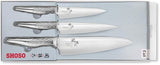 KAI Seki Magoroku Shoso Juego de cuchillos 3 piezas - Cuchillo multiusos de 12 cm, Cuchillo multiusos de 15 cm, Cuchillo de chef de 18 cm - Acero 5CR15MoV 56 (±1) HRC - Mango de acero inoxidable 18-8