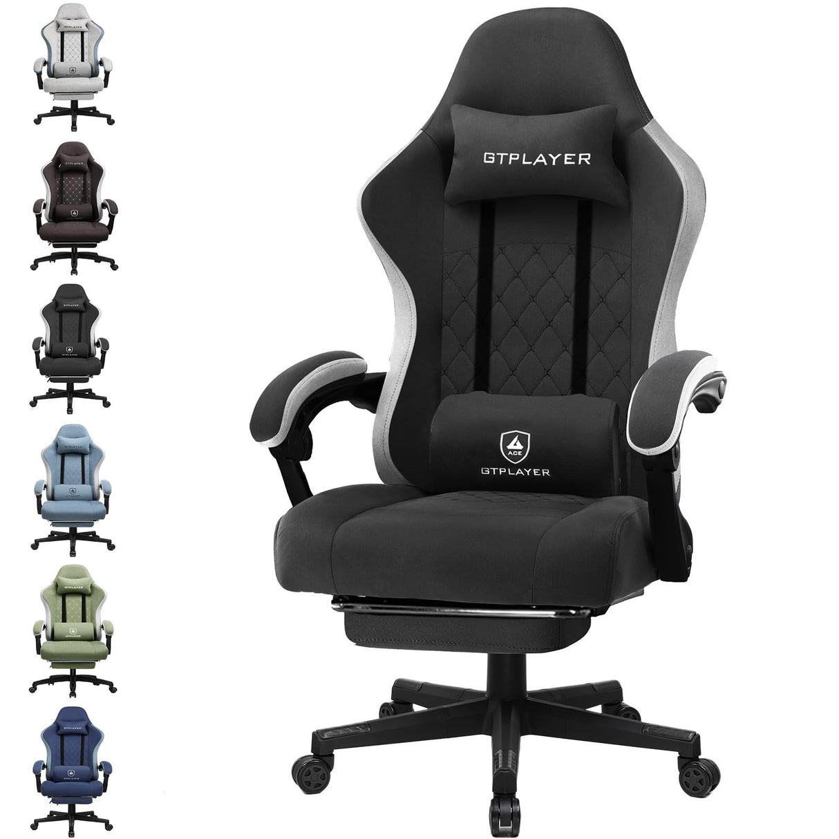 GTPLAYER - Silla para Juegos de Oficina, ergonómica, sillón Gaming Leathaire, reposabrazos reclinable, con reposapiés, Color Negro