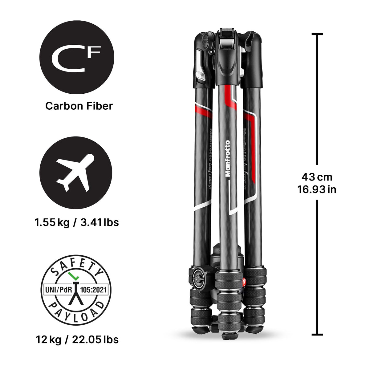 MANFROTTO Trépied Befree Carbone MKBFRTC4GT-BH Avec rotule Ball