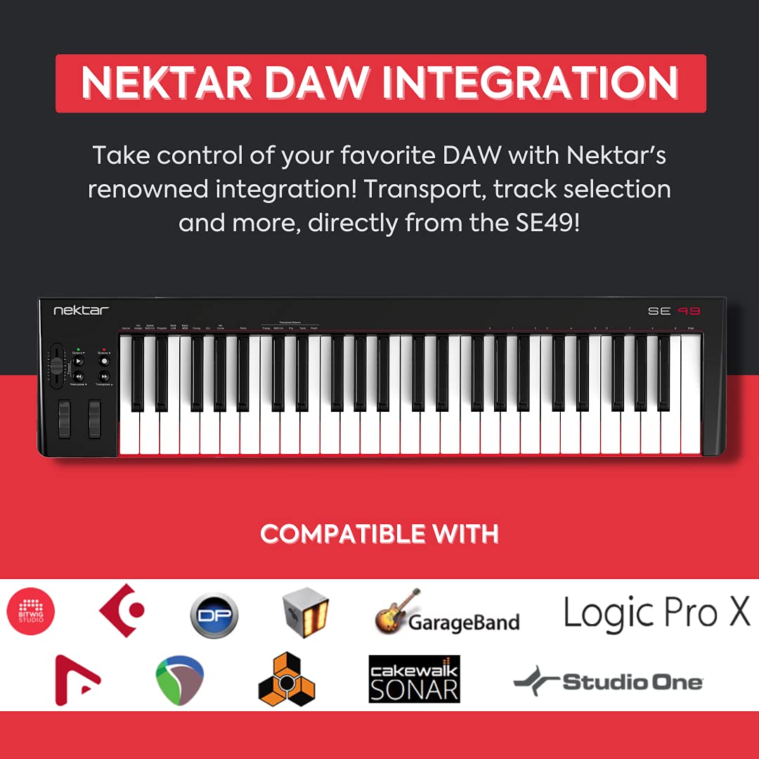 Nektar Controlador de teclado MIDI USB SE49 con integración Nektar DAW