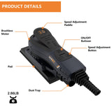 Lijadora Orbital Electrica con Cable, MAXXT Lijadora Orbital Electricas sin Escobillas 3mm 350W Velocidad Ajustable 4000-10000/RPM, Incluye 15 Hojas de Papel de Lija