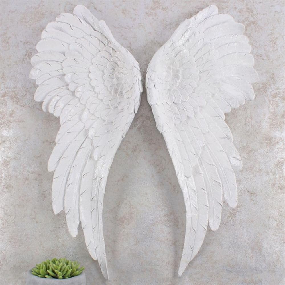 Jones Home & Gift Encantadoras alas de ángel blancas con purpurina, 54 cm x 21,5 cm (1 par), diseño auténtico, material duradero, perfecto para el hogar y la oficina