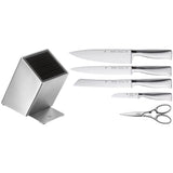 WMF Grand Gourmet - Juego 6 Piezas, 4 Cuchillos con Hoja Insertada de Acero Templado Completamente Forjado y Tijeras Multiusos con Soporte FlexTec de Acero Inoxidable