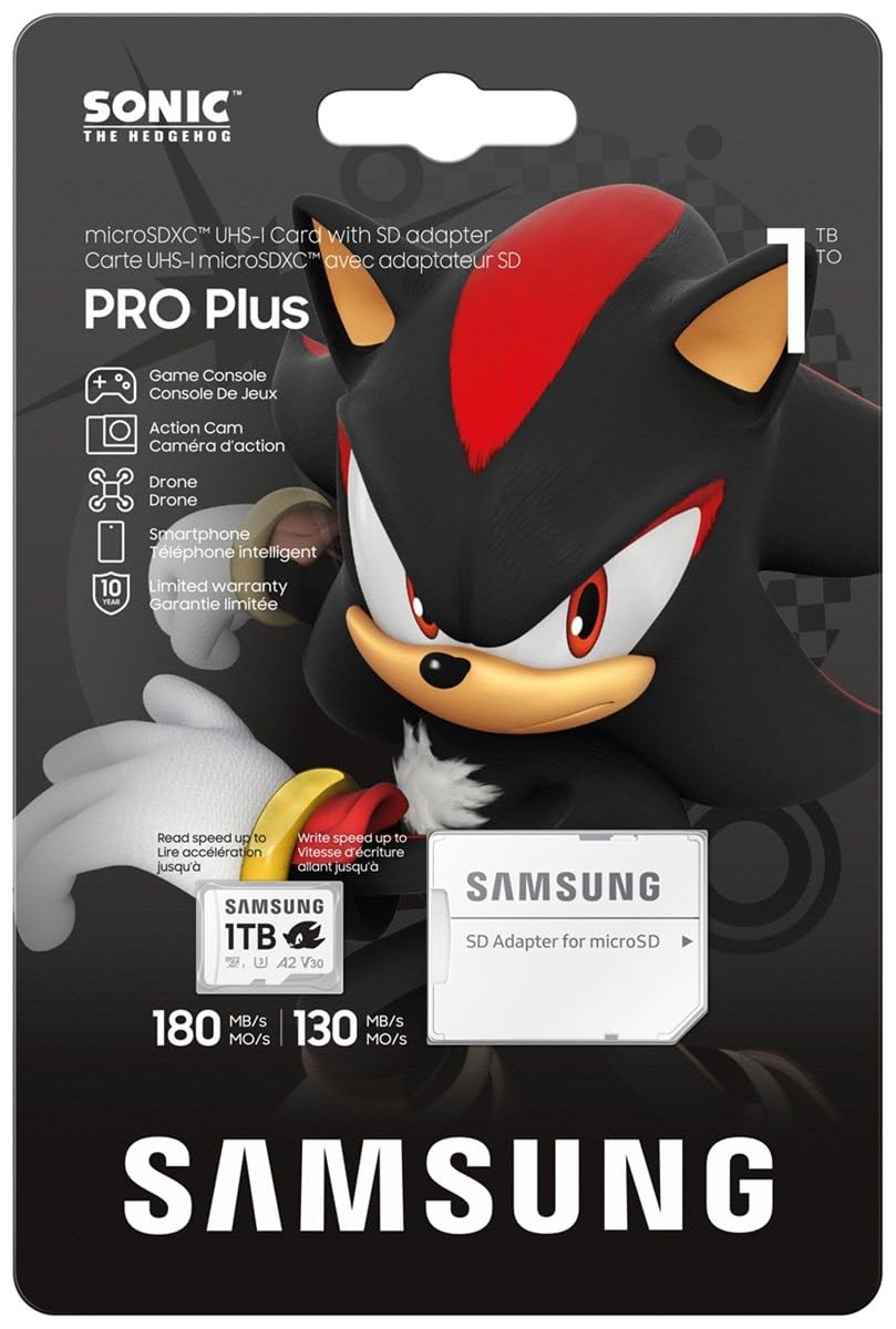 Samsung Tarjeta microSD Sonic Pro Plus para Consola de Juegos, Tarjeta de Memoria 1 TB, UHS-I U3, Full HD y 4K UHD, hasta 180 MB/s, MB-MD1T0SA