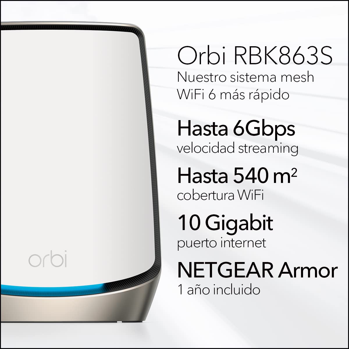NETGEAR Orbi Sistema Mesh WiFi 6 RBK863S |AX6000 Tribanda Router y 2 Satélites Extensores |Cobertura de hasta 750 m2 y 100 dispositivos |Puerto Internet 10 Gig