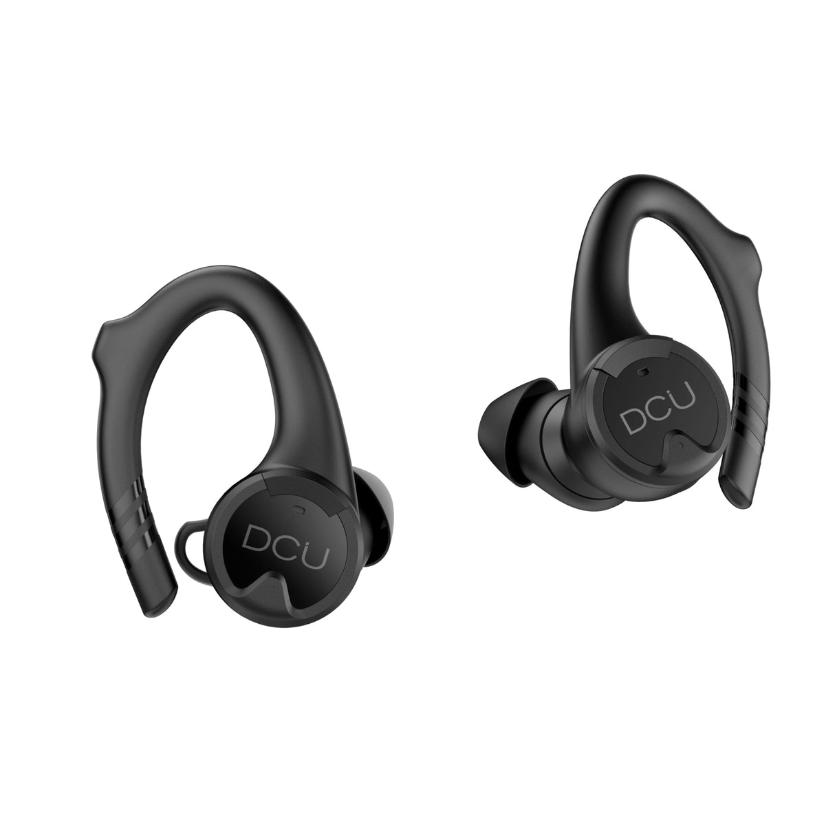 DCU TECNOLOGIC | Auriculares Bluetooth 5.0 Sport IPX-6| con Soporte Ergonómico en Silicona |Touch Control | A Prueba de Sudor y Agua | Compatible con Android y iOS | 10m Rango de transmisión | Negro