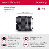 Samyang CSC-Mirrorless - Objetivo fotográfico para Fuji X (8 mm, F2.8 II UMC, ojo de pez), negro