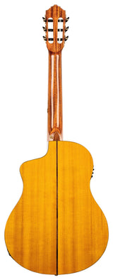 Ortega Guitars Family Series Pro - Guitarra de concierto Flamenco 4/4, electroacústica, pícea y ciprés con acabado brillante, color amarillo, incluye funda (RCE170F)