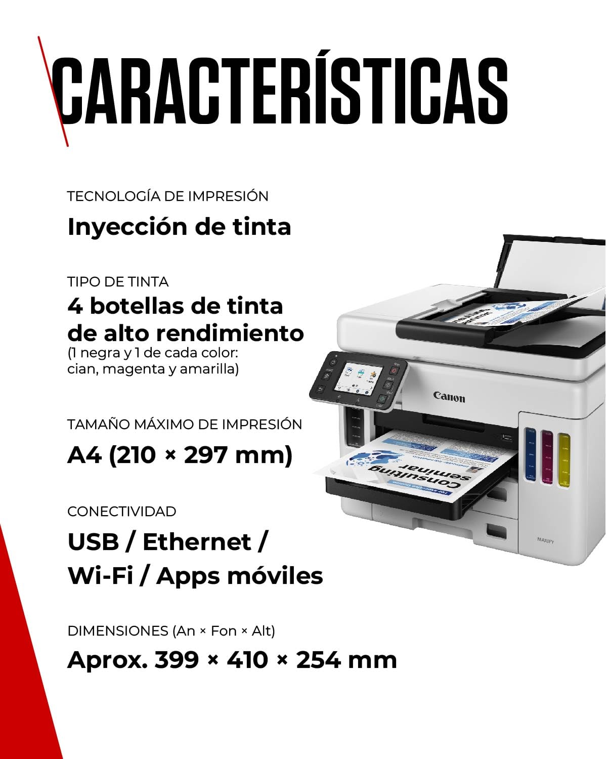 Canon MAXIFY GX7050 – Impresora Multifunción MegaTank a Color, Copiadora, Escáner, Fax A4 | Casa y Oficina | Wi-Fi, Ethernet, USB | Inyección de Tinta