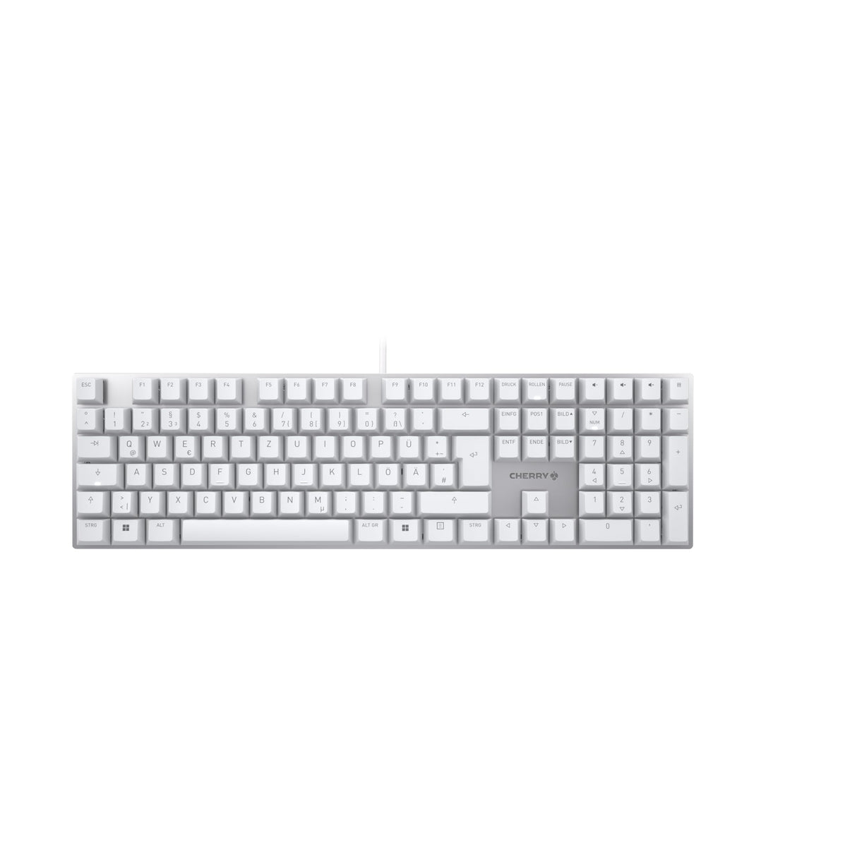 CHERRY KC 200 MX, Teclado Mecánico de Oficina con Placa de Metal Anodizado, Distribución de Teclado Alemán (QWERTZ), con Cable, Switches MX2A SILENT RED, Blanco/Plateado