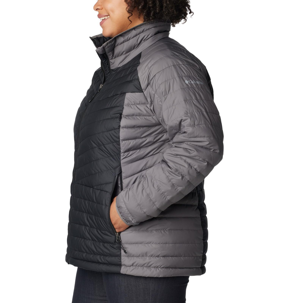 Columbia Powder Lite Jacket, Chaqueta Acolchada para Mujer, City Grey/Black/Shark, Talla M