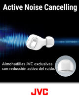 JVC Auriculares Inalámbricos Cancelación de Ruido - Compact True Wireless Earbuds Bluetooth 5.2, Modo Baja Latencia, Batería con 21H de reproducción, Resistencia al Agua (IPX4) HA-Z330T-W (Blanco)