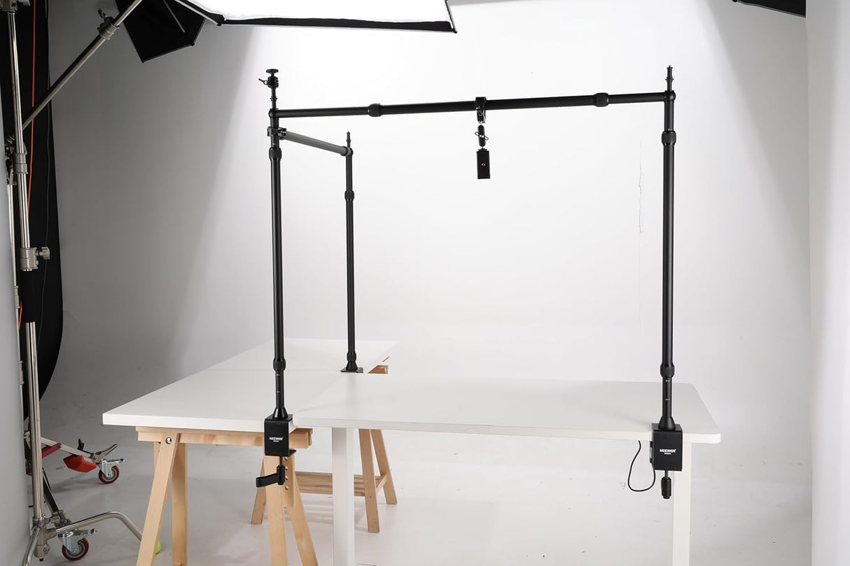 NEEWER Equipo de Montaje de cámara Superior con Doble Cabezal de Bola, súper Abrazadera/Soporte para teléfono/Abrazadera C para Fotos de Escritorio, Plataforma de Montaje de Metal para múltiples