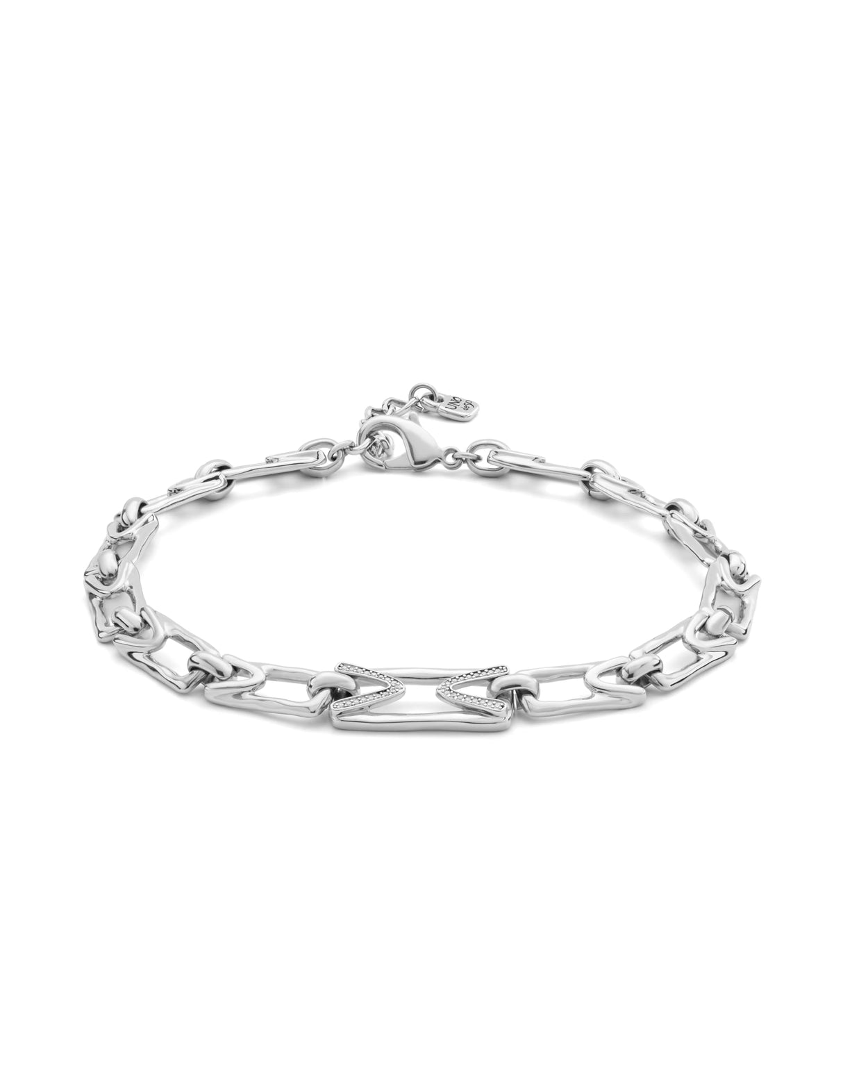 UNO de 50, Collar Bañado en Plata de Ley, Eslabón Rectangular con Topacios, Diseño Creativo y Artesanal
