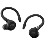 JVC Auriculares Inalámbricos Deportivos HA-EC75T, Ganchos Ajustables, 40h Batería, Cancelación de Ruido + Modo Ambiente, Resistencia IP57, Baja Latencia, Micrófono – Negro
