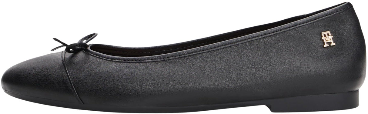 Tommy Hilfiger Bailarinas Mujer Toe Cap de Piel, Negro (Black), 39