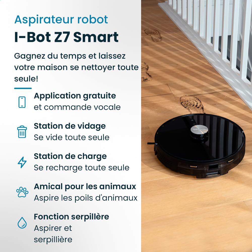 EZICLEAN Robot Aspirador Conectado con Base aspirante I-BOT Z7 Smart