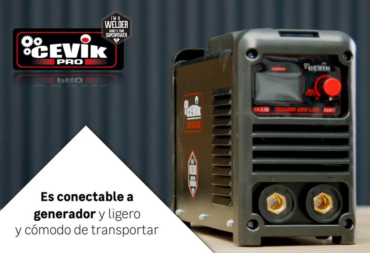 Cevik PRO CE-TECHNO200LCD Soldador Inverter 200A Pantalla LCD para Electrodos MMA Incluye Kit Soldadura