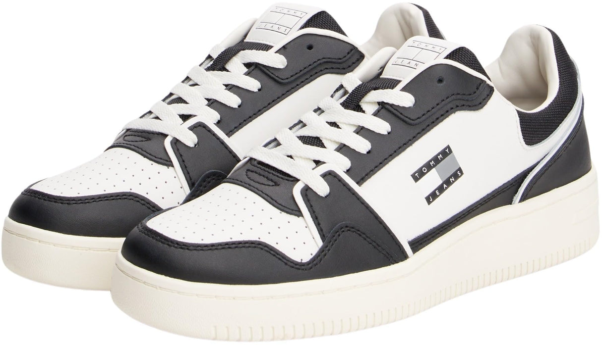 Tommy Hilfiger Cupsole Sneaker Hombre Retro Basket Low Top, Negro (Black), 44