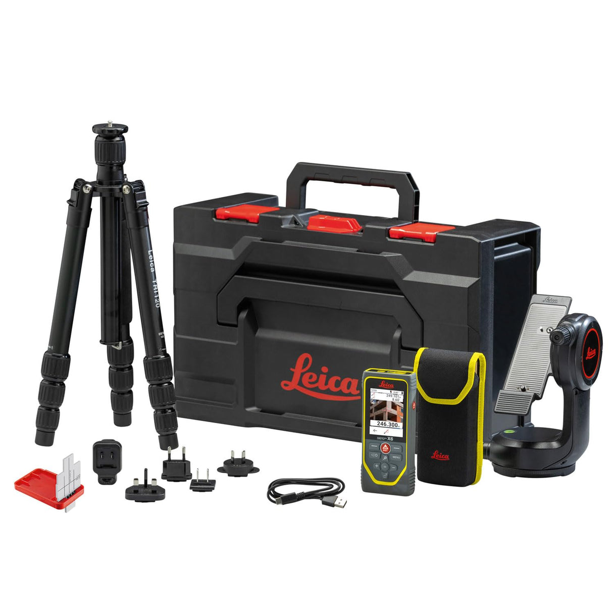 Leica DISTO X6-P2P Paquete: Set de medidor láser de Distancia de última generación con Adaptador Leica DST 360-X, trípode Tri 120 y tablilla de puntería GZM 3 en Estuche (Uso en Interior y Exterior)