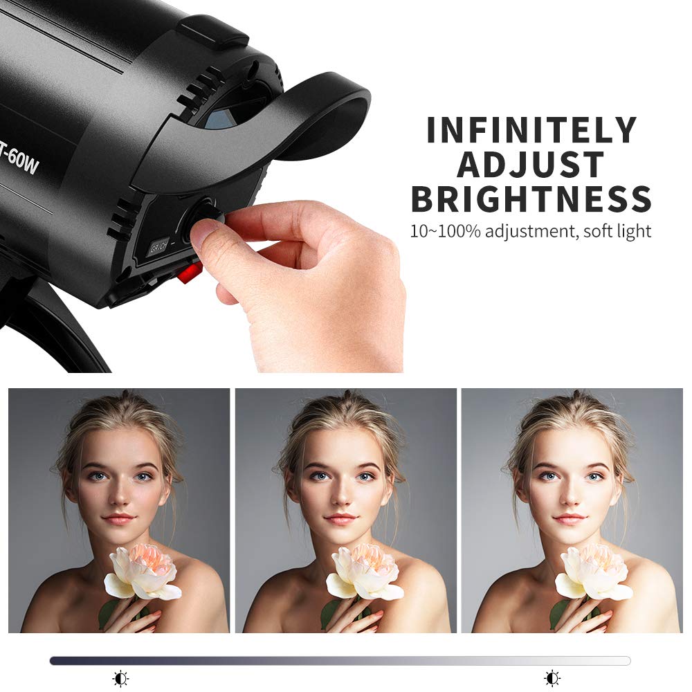 K&F CONCEPT- SL-60W LED Video Flash con Luz Blanca 5600K, 60W CRI 95+,TLCI 95+ con Foco LED con Control Remoto,Obturador,Reflector,Montura Bowens para Video,Estudio Fotografía al Aire Libre,Foco LED
