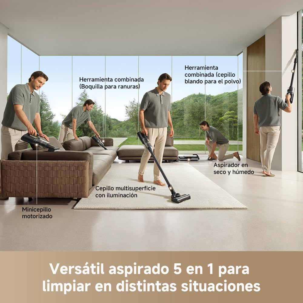 DREAME H14 Dual Aspirador en Seco y Húmedo 5 en 1, Solución de Limpieza con Proporción Inteligente, Se Puede Tumbar, Lavado del Cepillo a 60 °C en 5 min, 18.000 Pa de Succión, con Luz LED